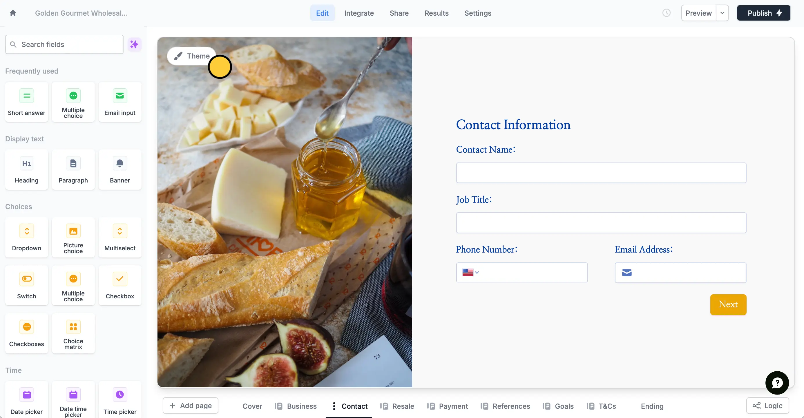 Screenshot of the Form designer tab of a form