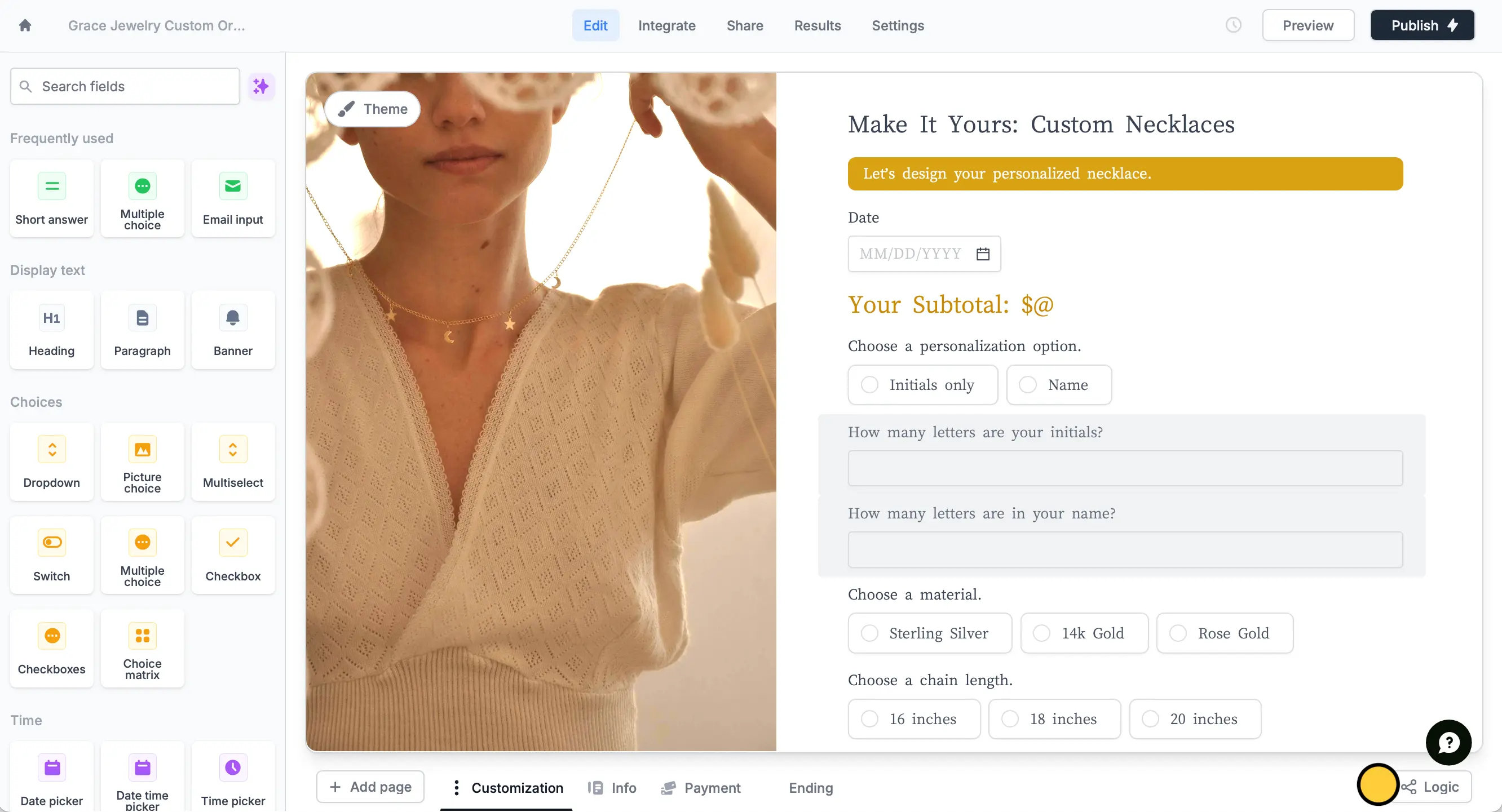 Screenshot of the Logic tab of a form