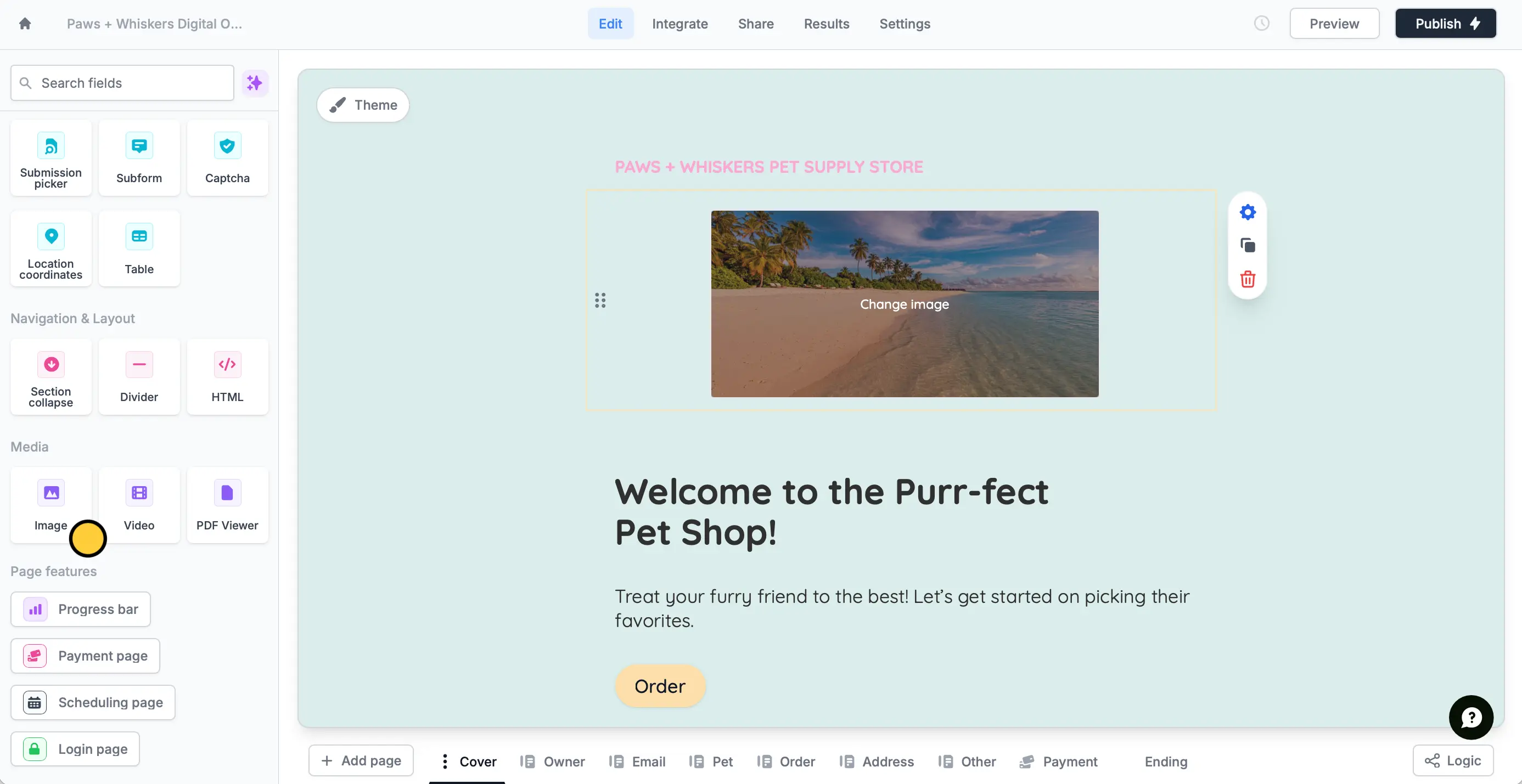 Screenshot of the Form designer tab of a form