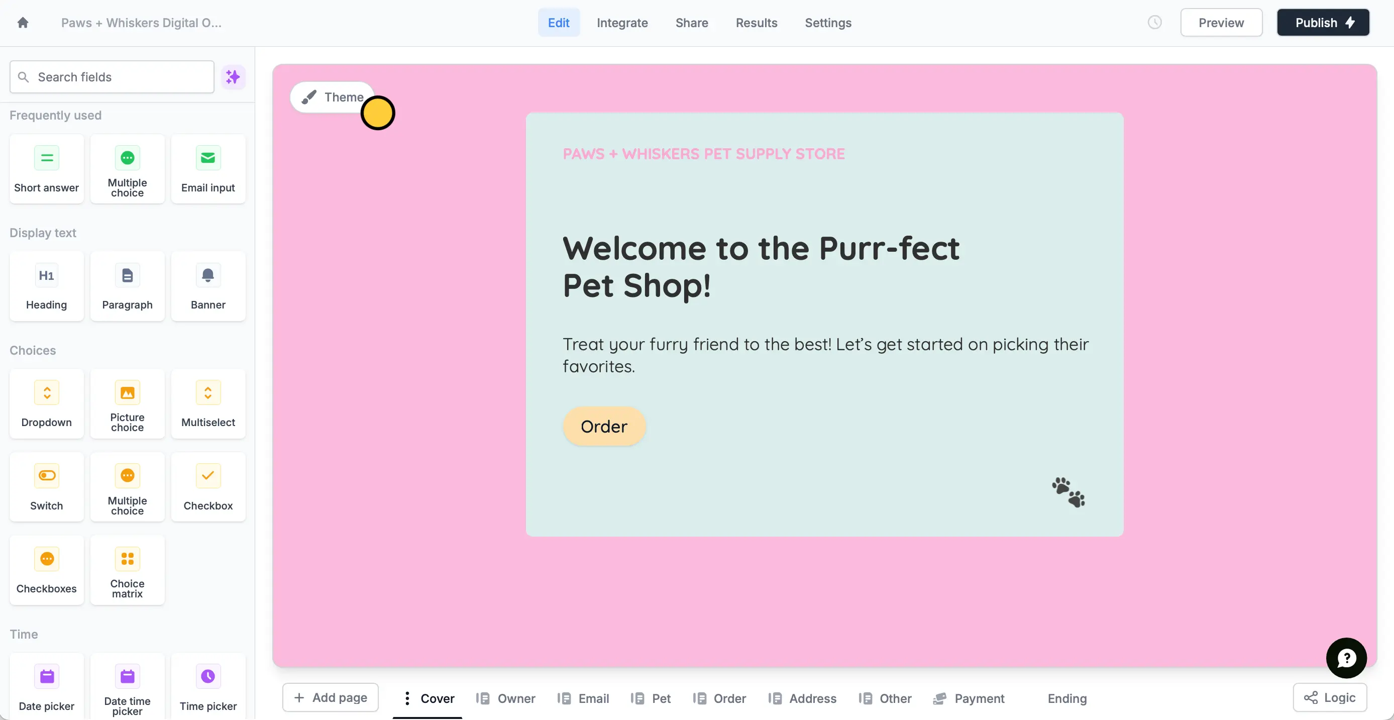 Screenshot of the Form designer tab of a form
