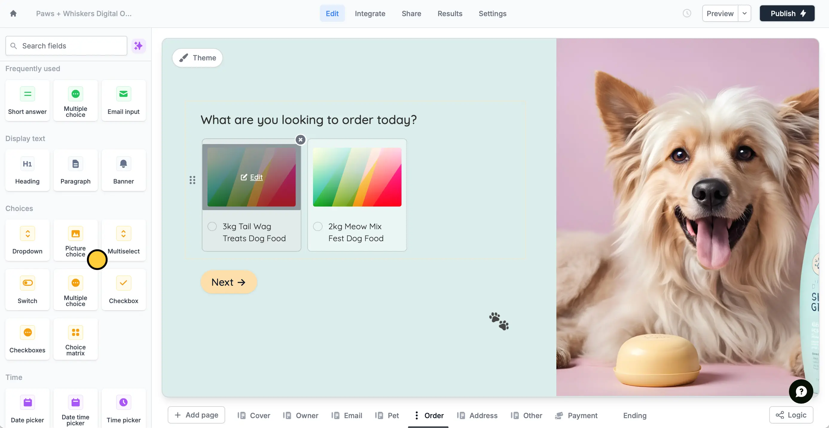 Screenshot of the Form designer tab of a form