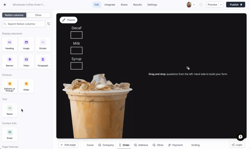 Screenshot of the Notion form creation page