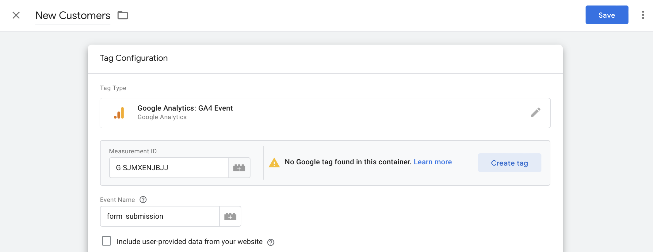 Screenshot of the Integrate tab of a form
