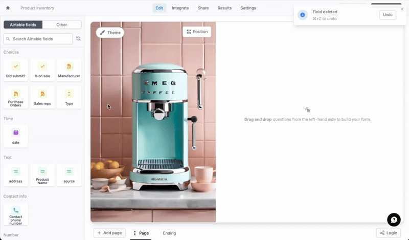 Screenshot of the Airtable base creation page