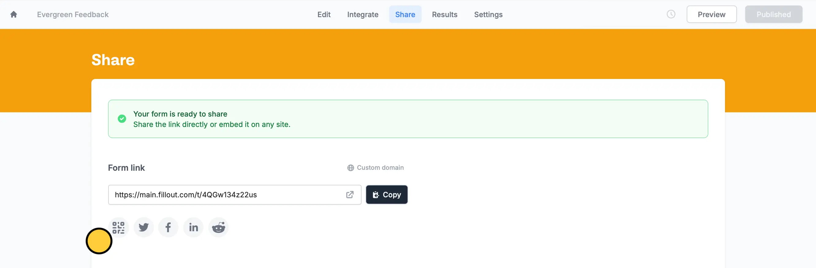 Screenshot of the Share tab of a form
