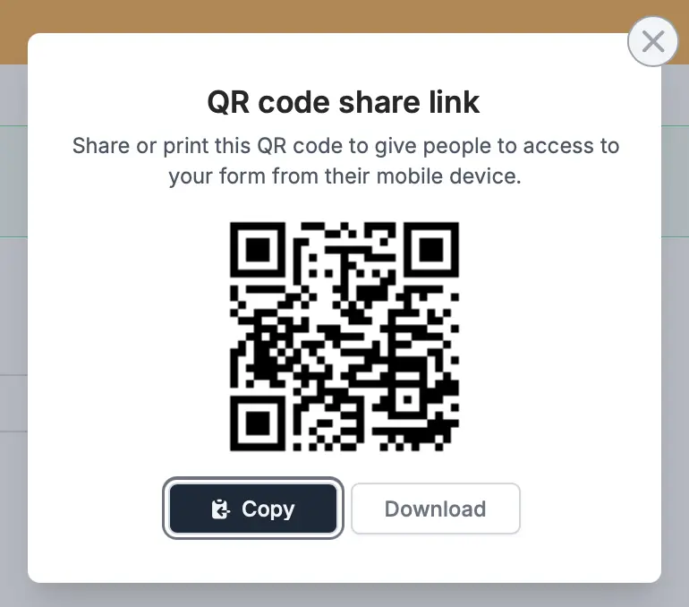 Screenshot of the Share tab of a form