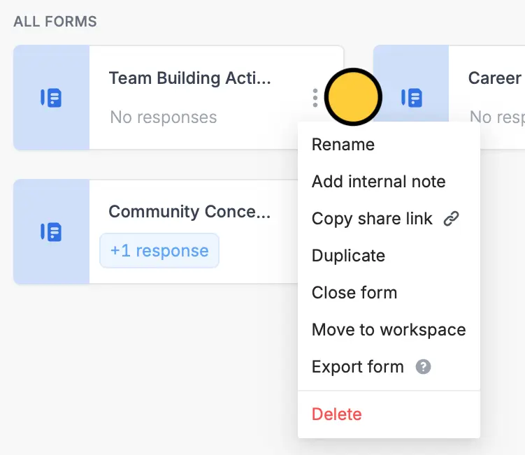 Screenshot of the Home page of a form