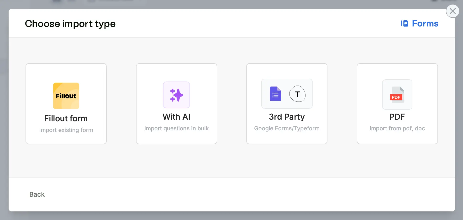 Screenshot of the Import form page of a form