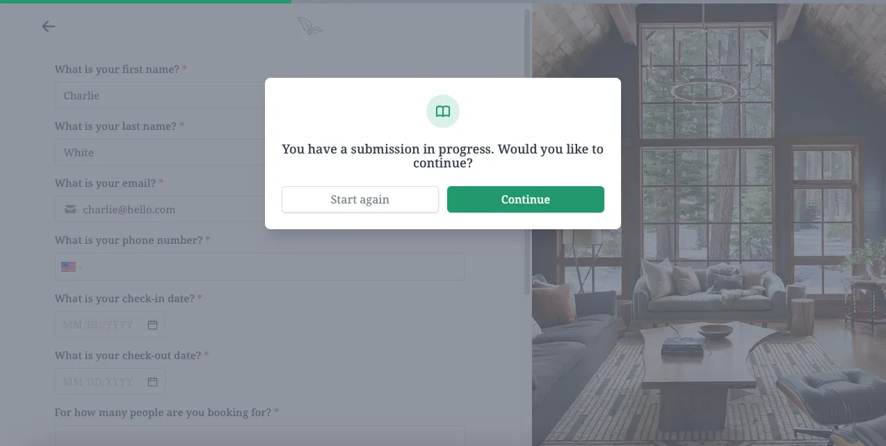 Screenshot of the Results page of a form