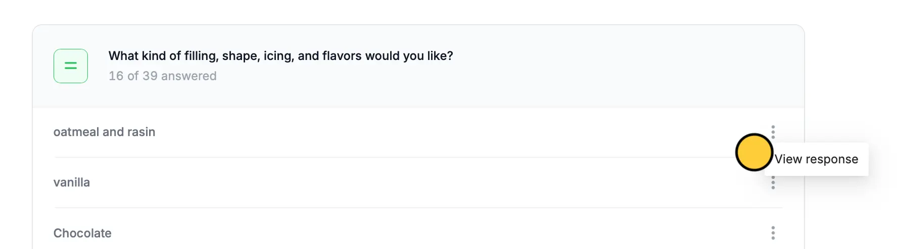 Screenshot of the Results page of a form