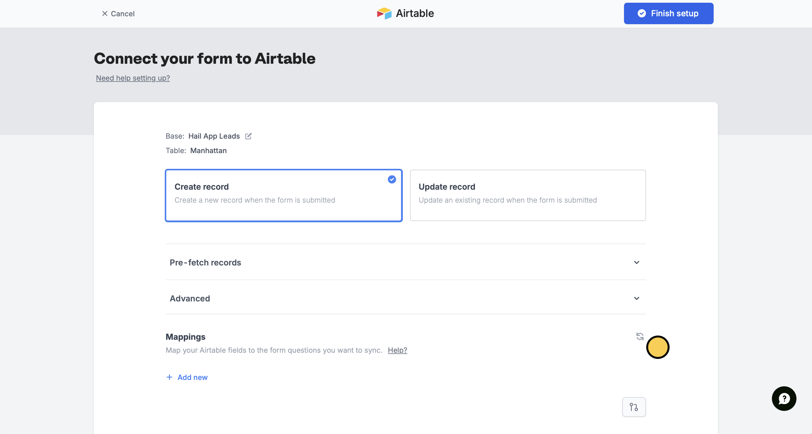 Screenshot of the Fillout form creation page