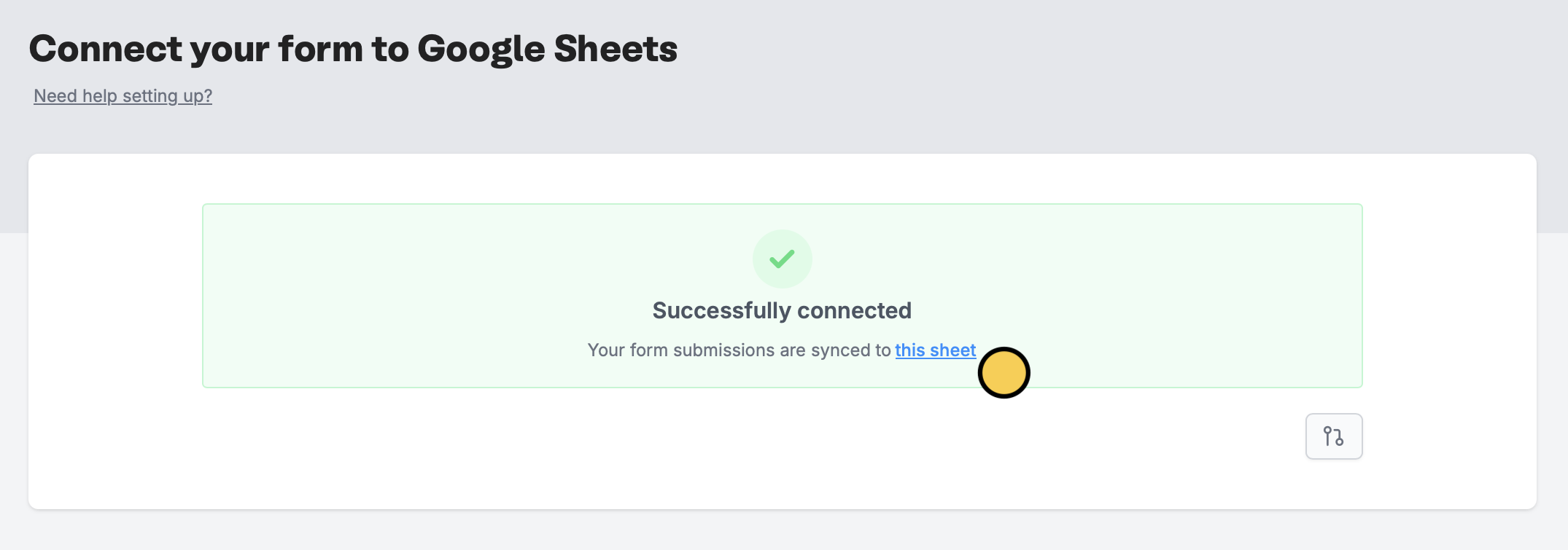 Screenshot of the Google Sheets form creation page