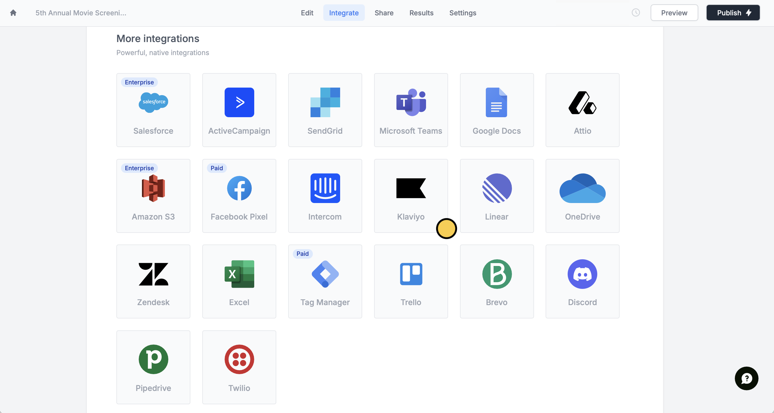 Screenshot of the Fillout form creation page