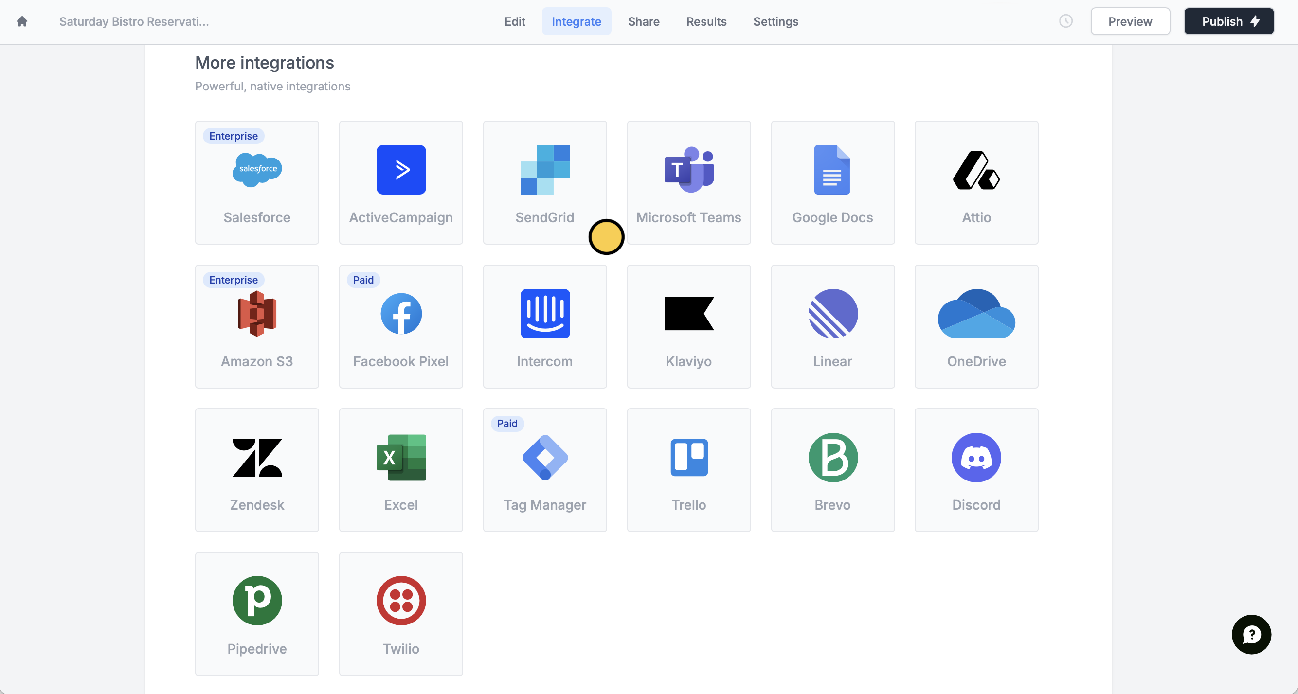Screenshot of the Fillout form creation page
