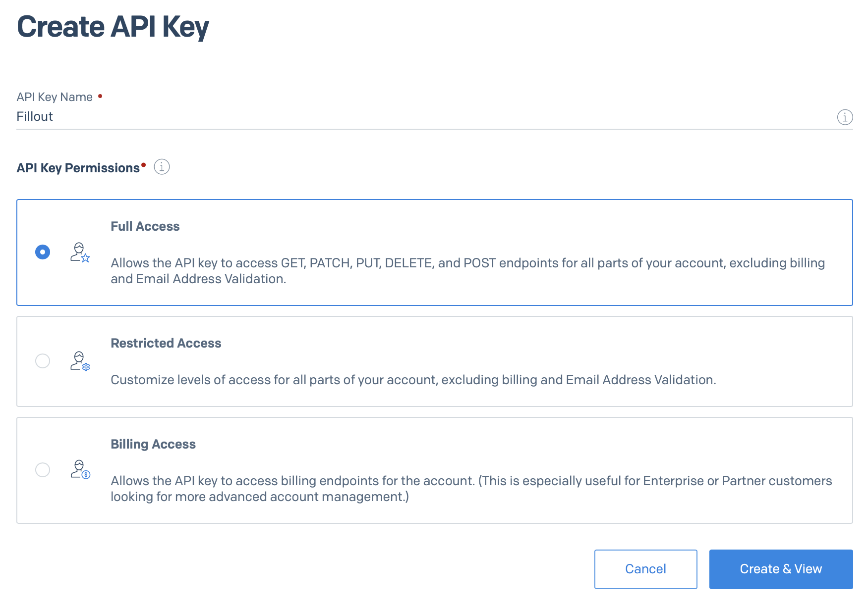 Screenshot of the Fillout form creation page