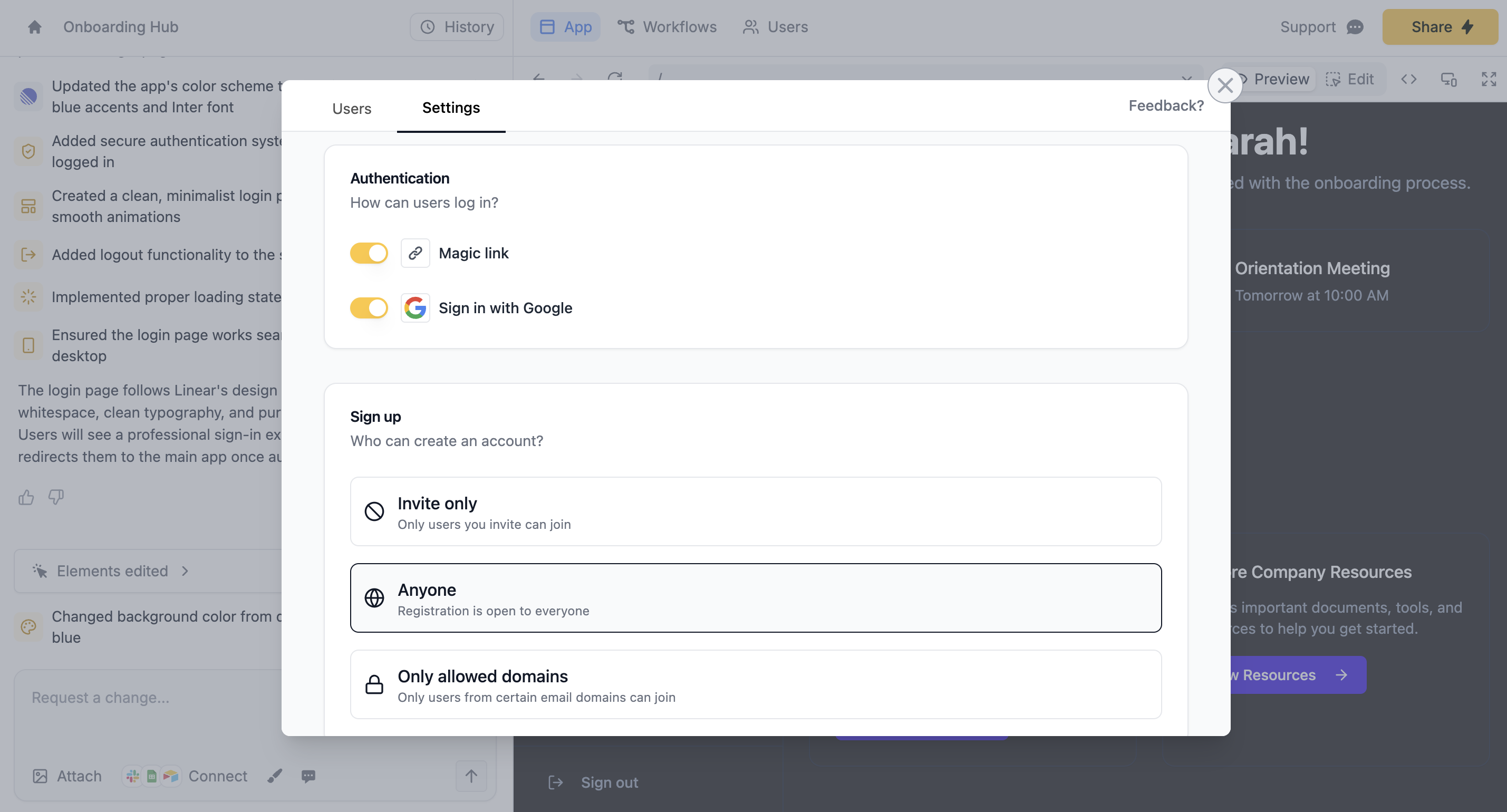 Zite access control settings