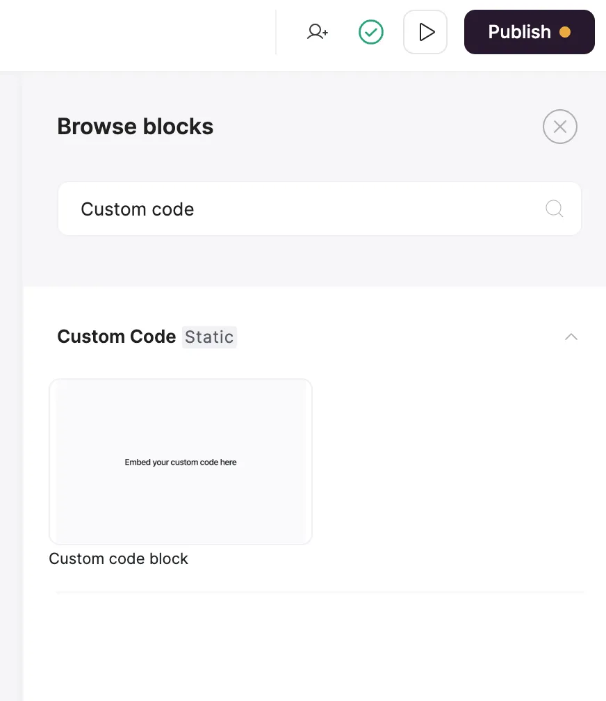 In Softr, create a custom code block