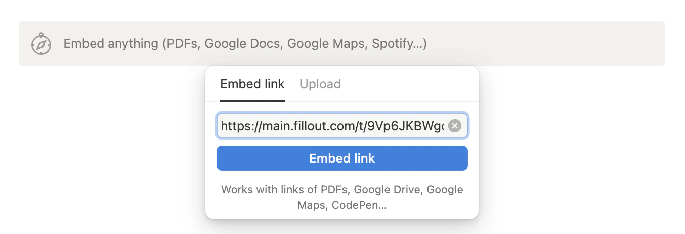 Screenshot of the Integrate tab of a form