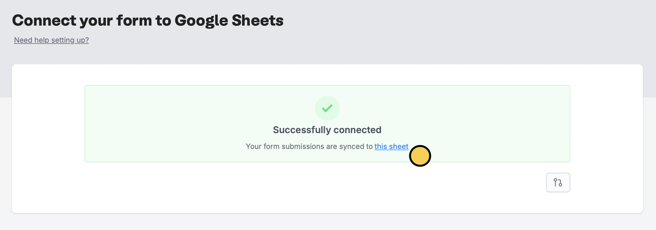 Screenshot of the Google Sheets form creation page