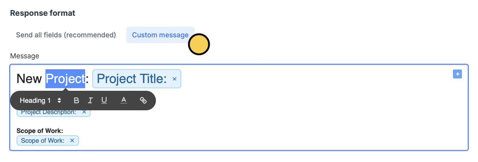 Screenshot of the Integrate tab of a form