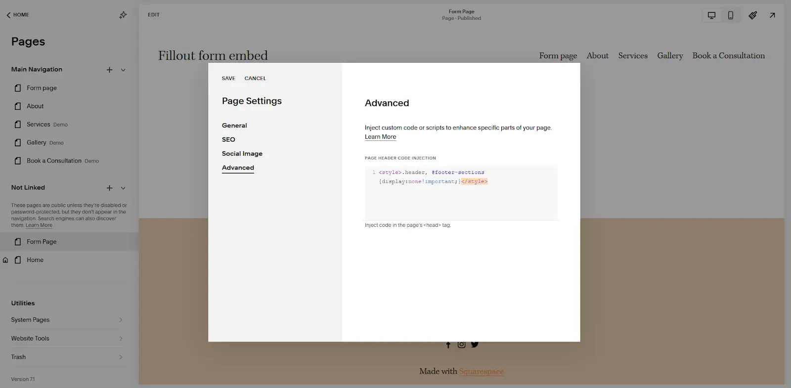Screenshot of the Embed block in Squarespace