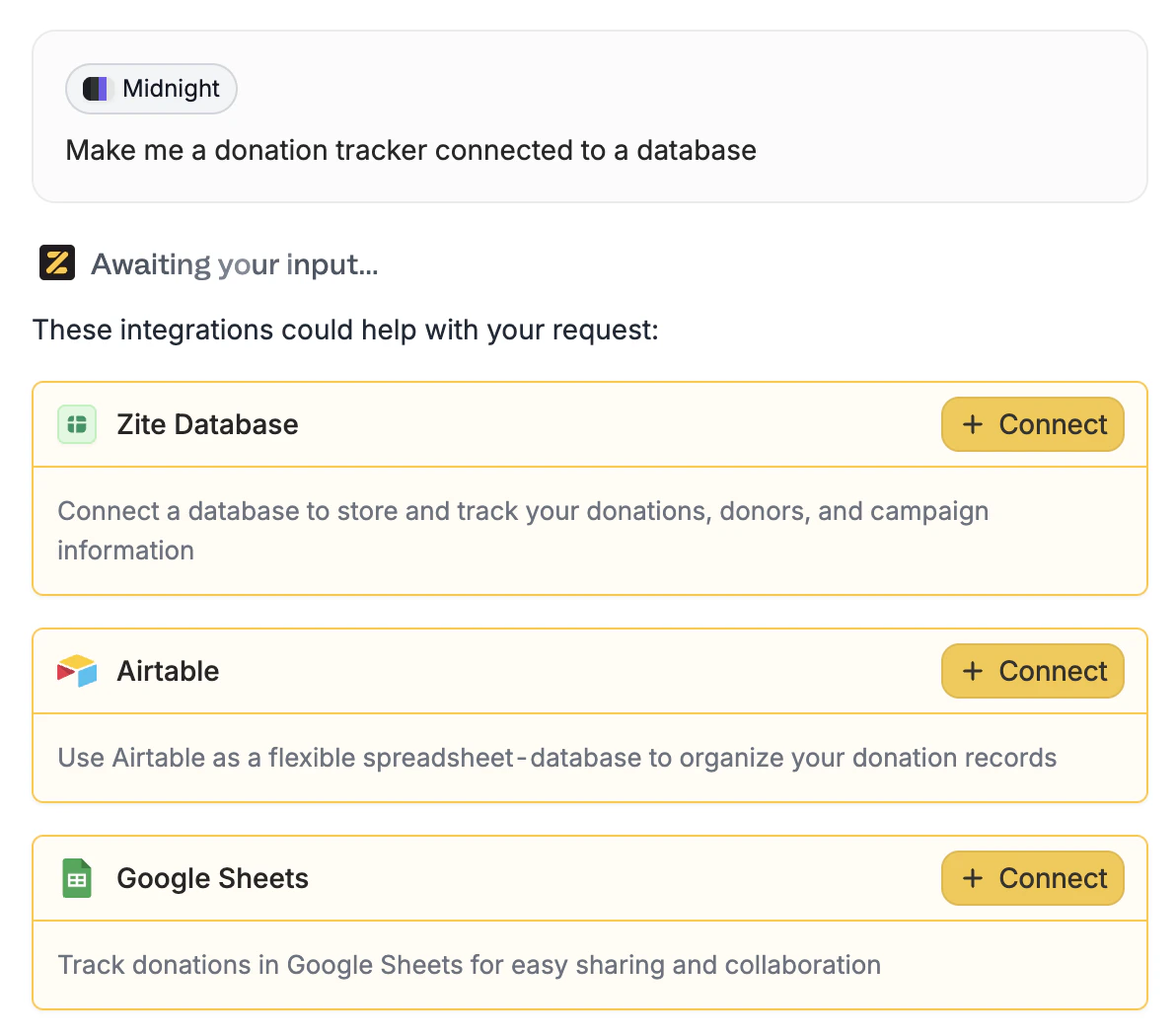 Connect integration prompt