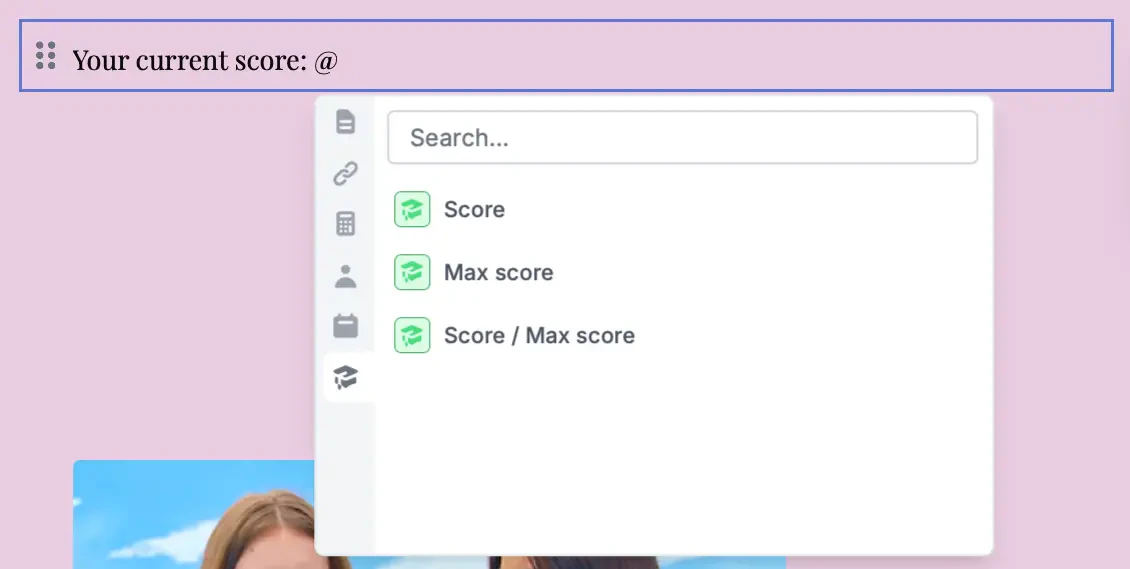 Accessing the respondent’s score in the quiz