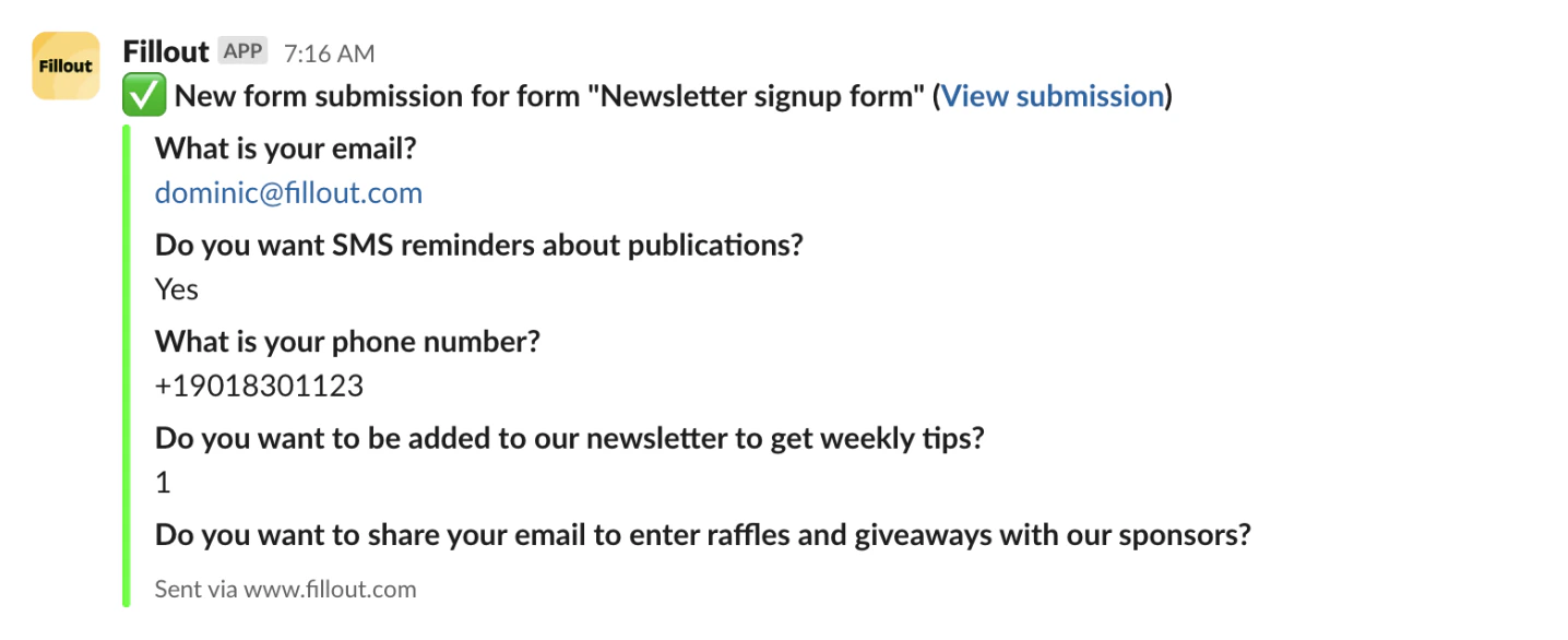Screenshot of the Slack form creation page