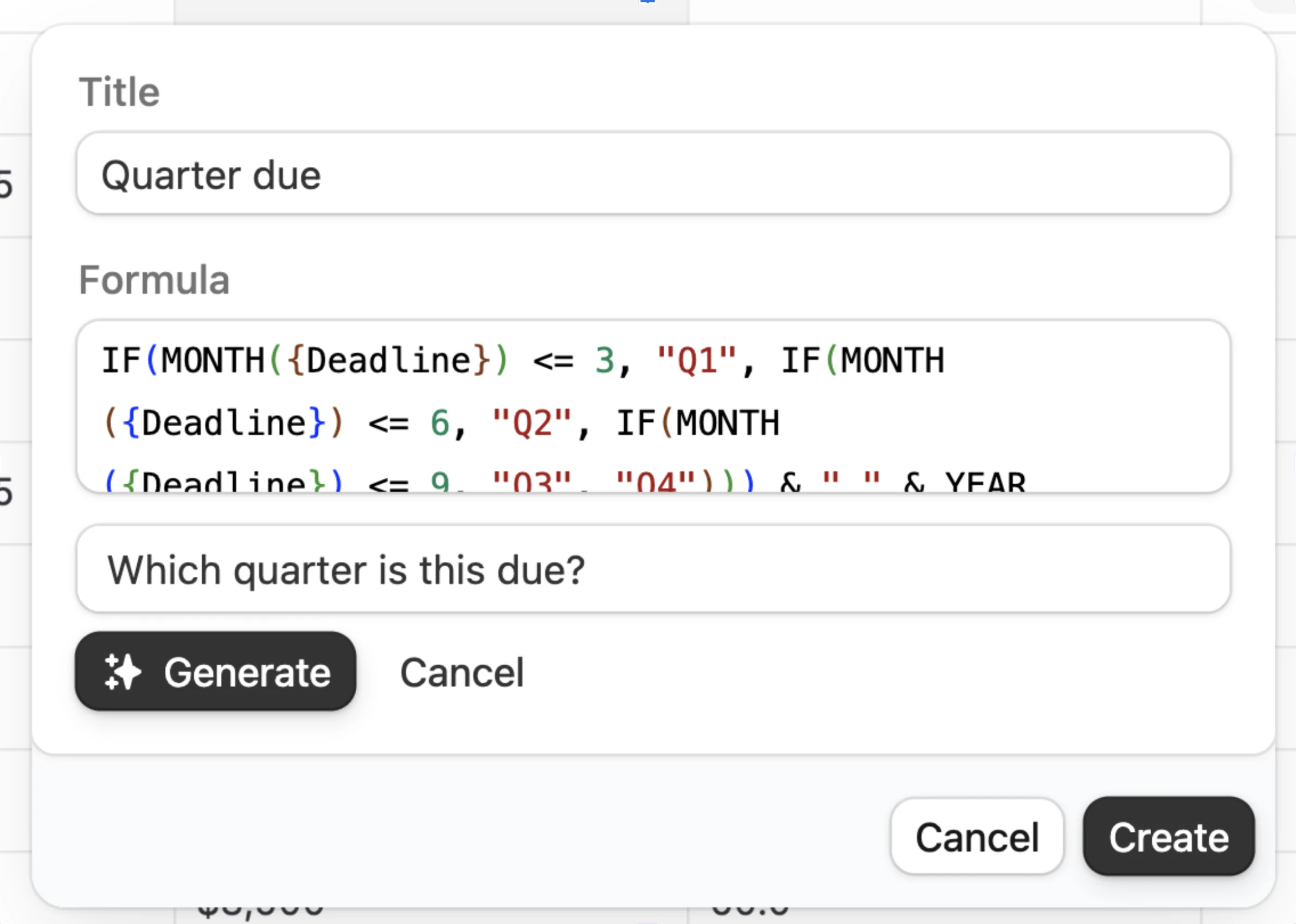 Formula editor with AI-powered formula generation