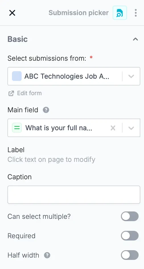 Screenshot of the Form designer tab of a form