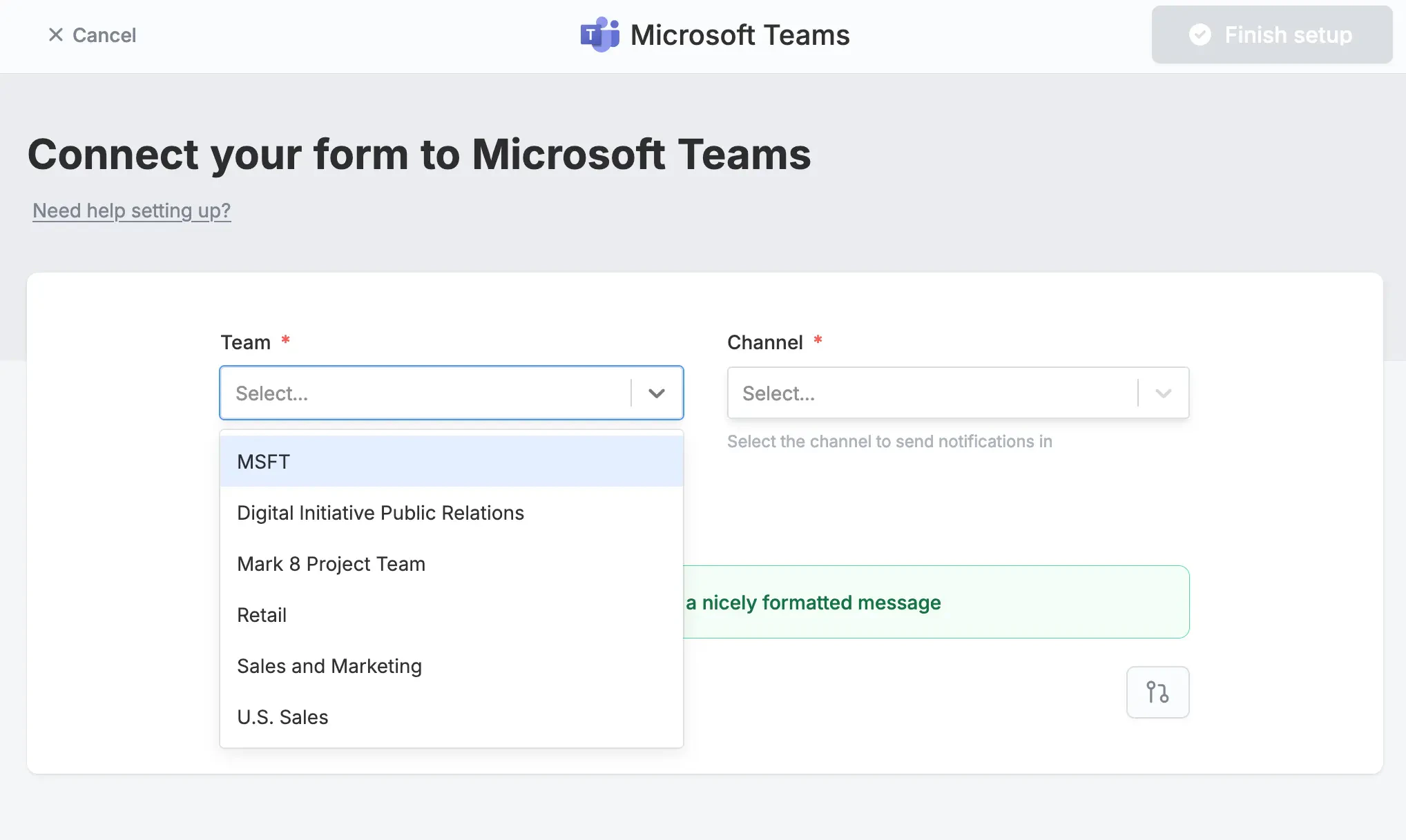 Screenshot of the Integrate page