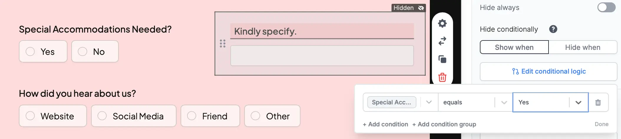 Screenshot of the Form designer tab of a form