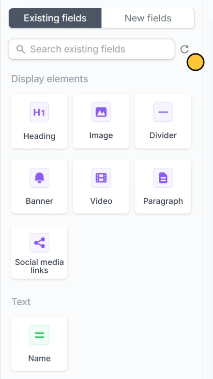 Existing fields tab with the refresh icon highlighted