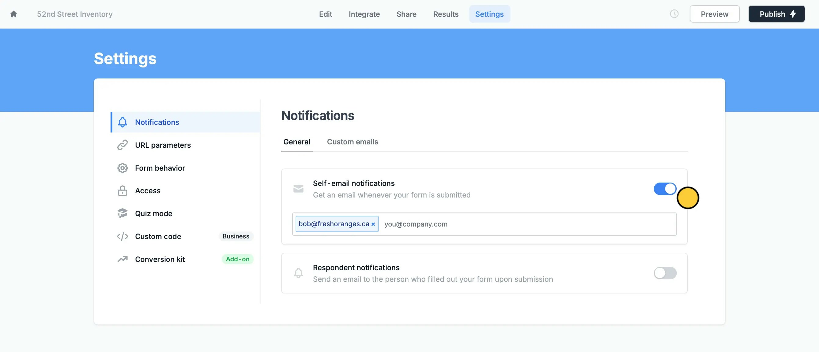 Enable email notifications