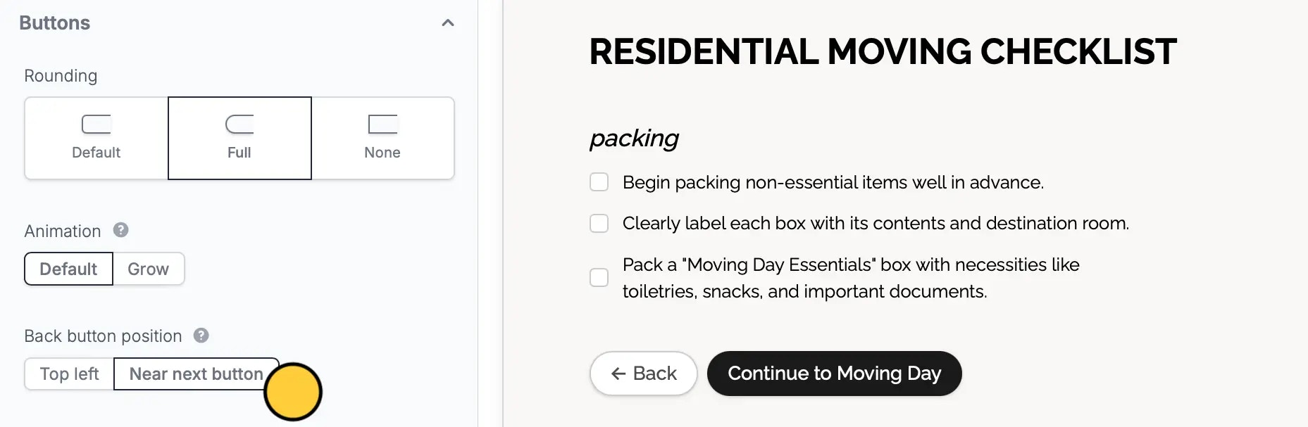 Change back button's position