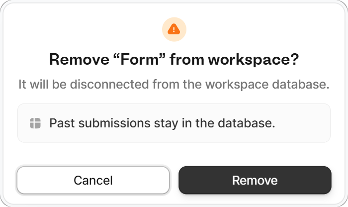 Confirmation dialog asking whether to remove the form from the workspace