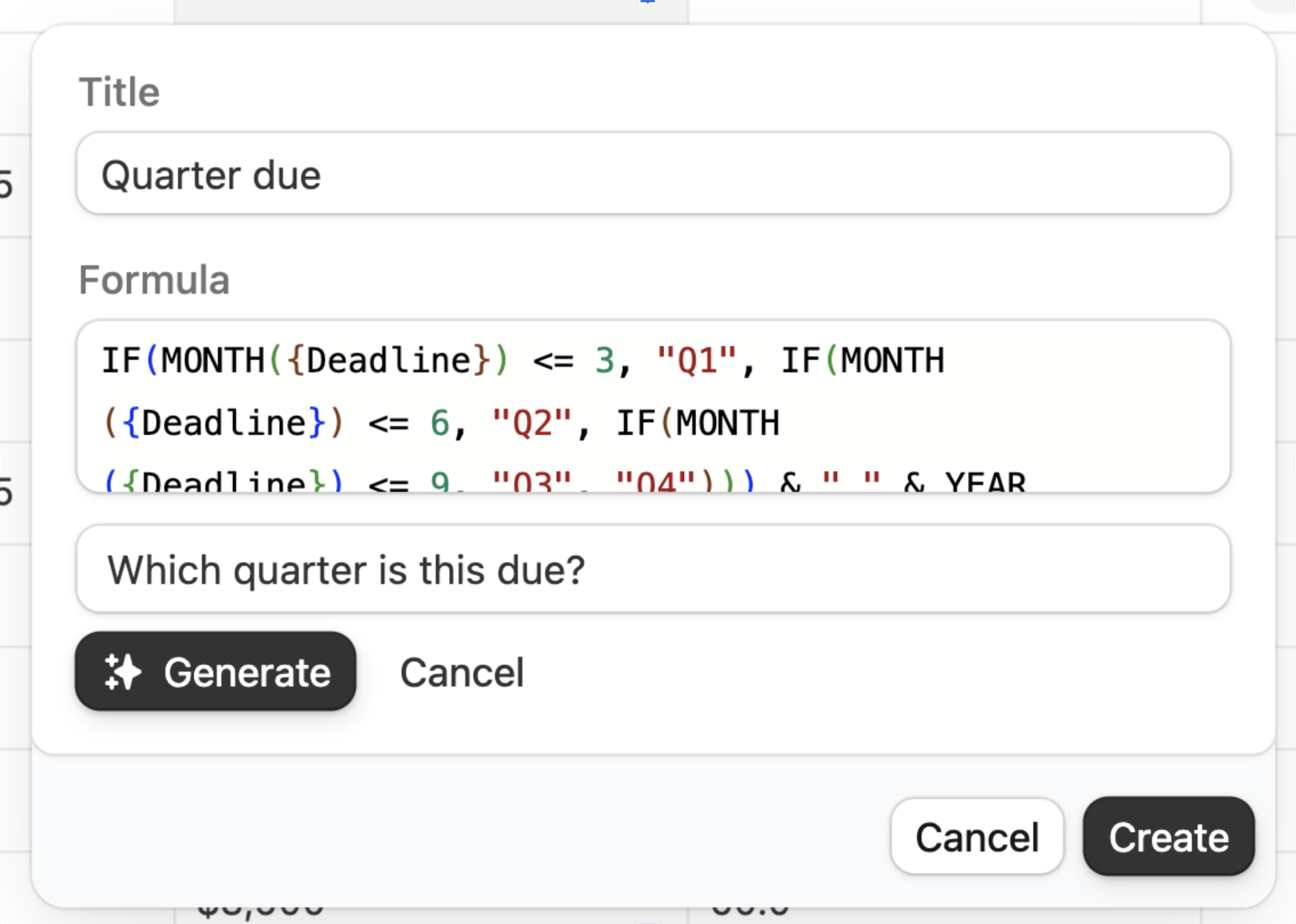 Formula editor with AI-powered formula generation