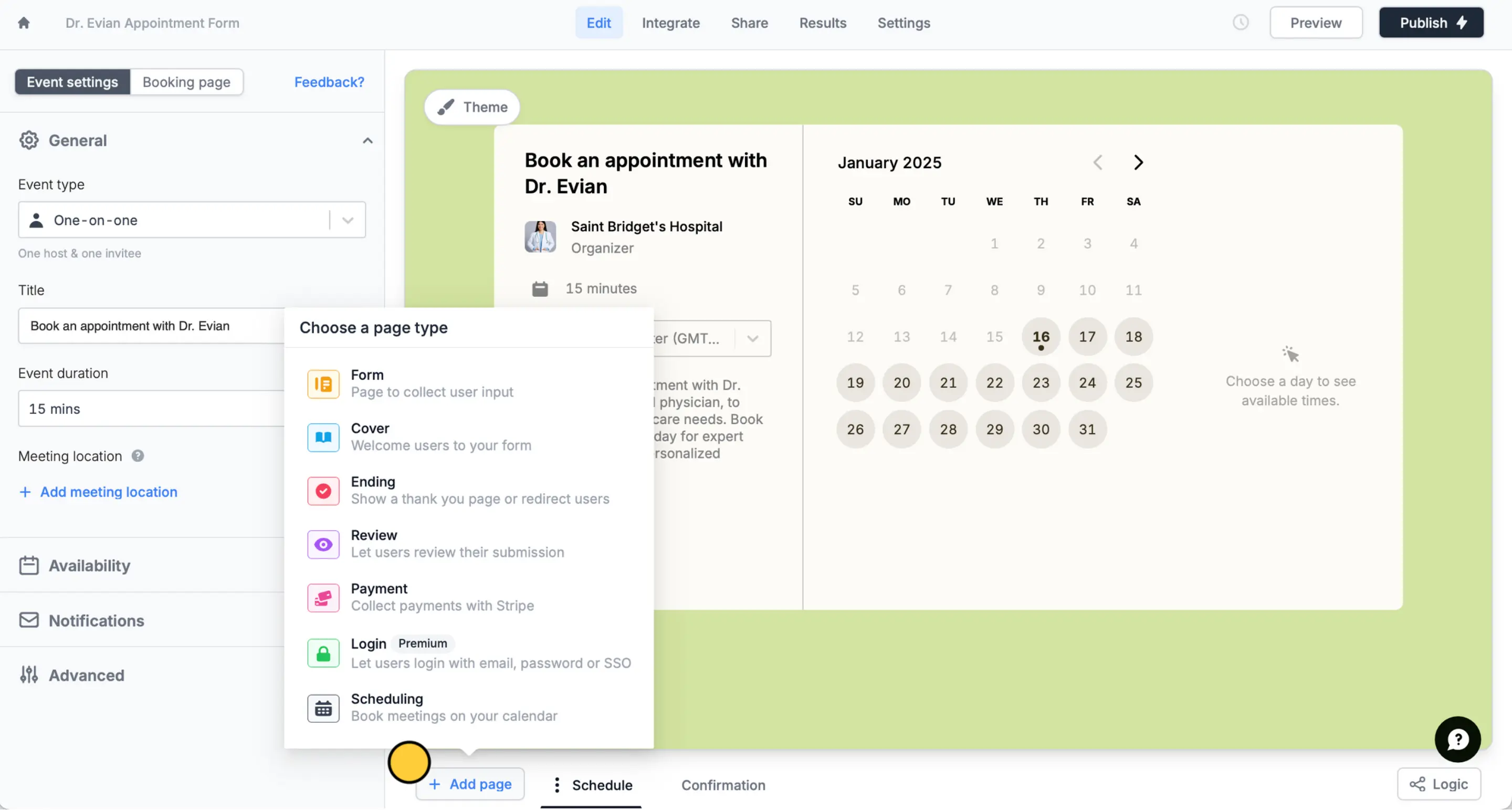 Add a scheduling page to your form