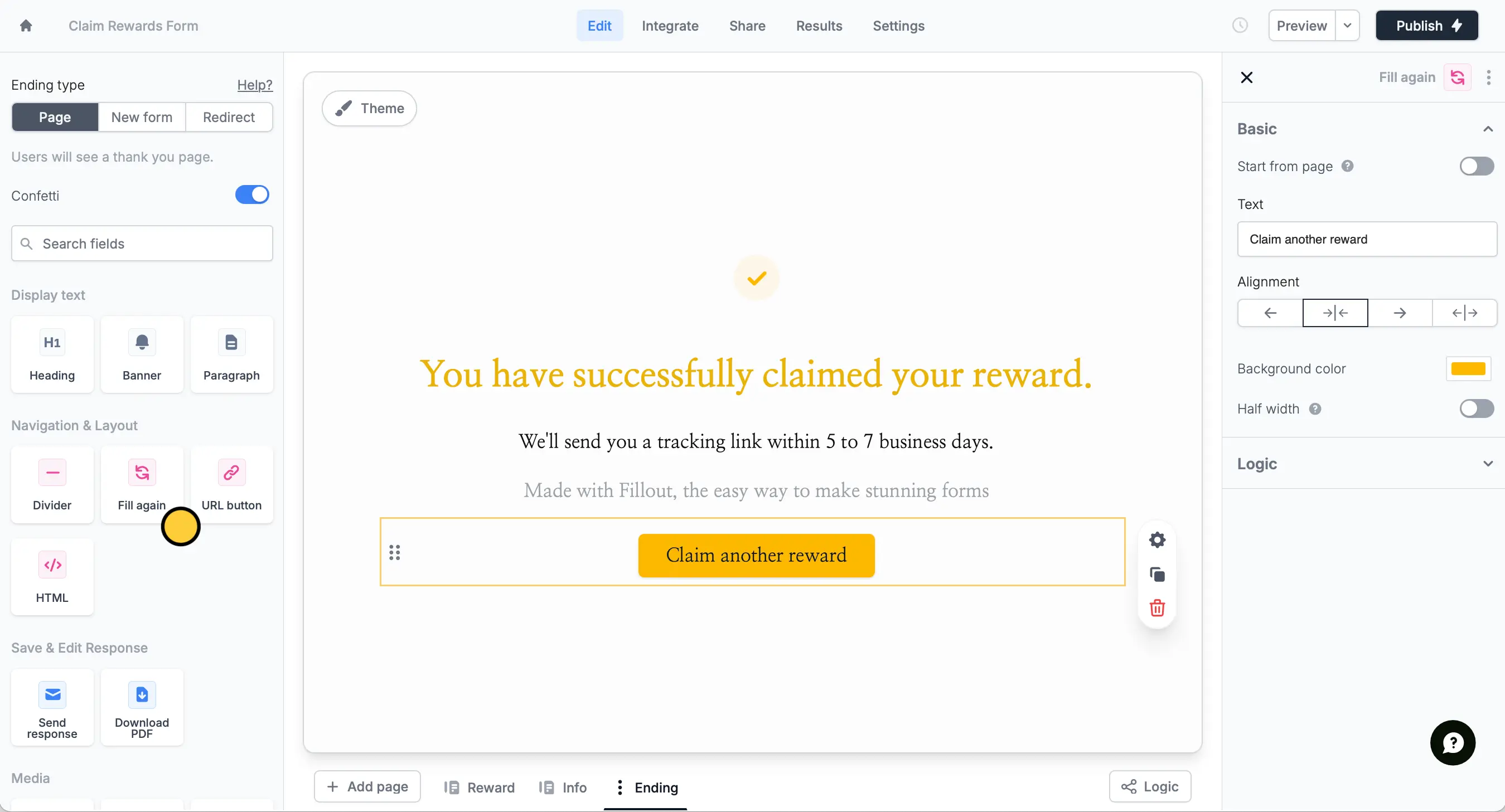 Screenshot of the Form designer tab of a form