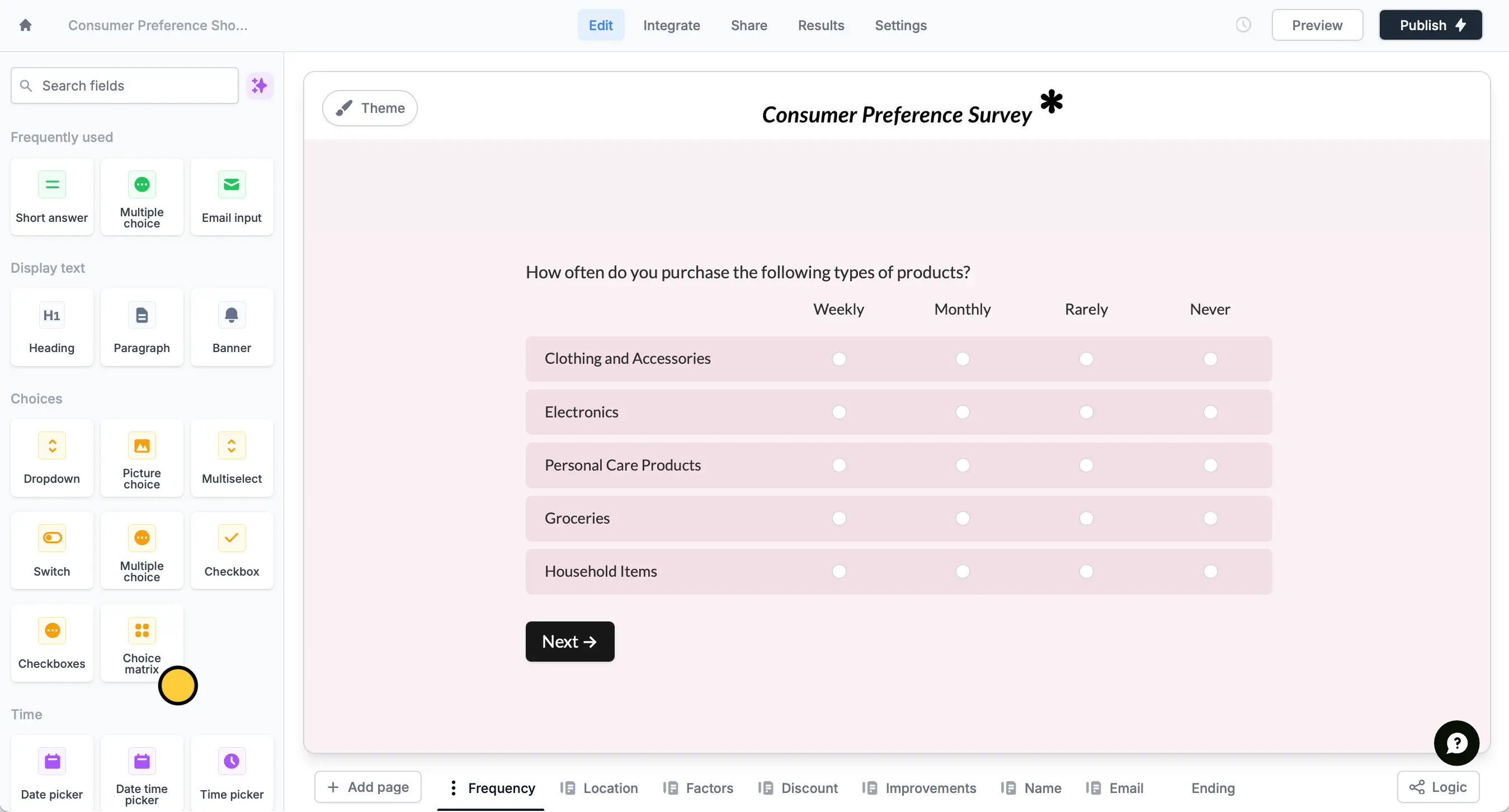 Screenshot of the Form designer tab of a form
