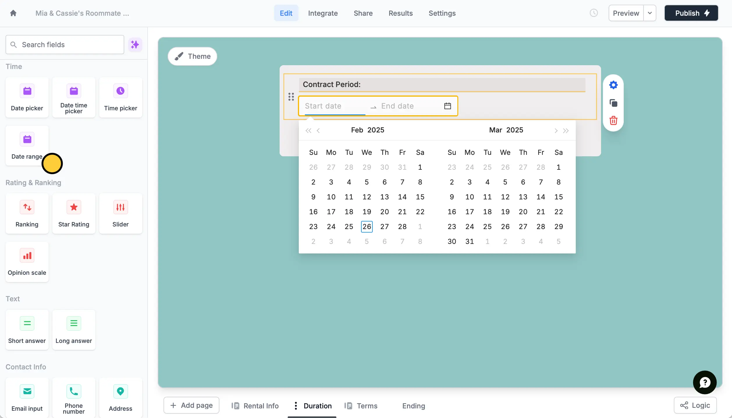 Screenshot of the Form designer tab of a form