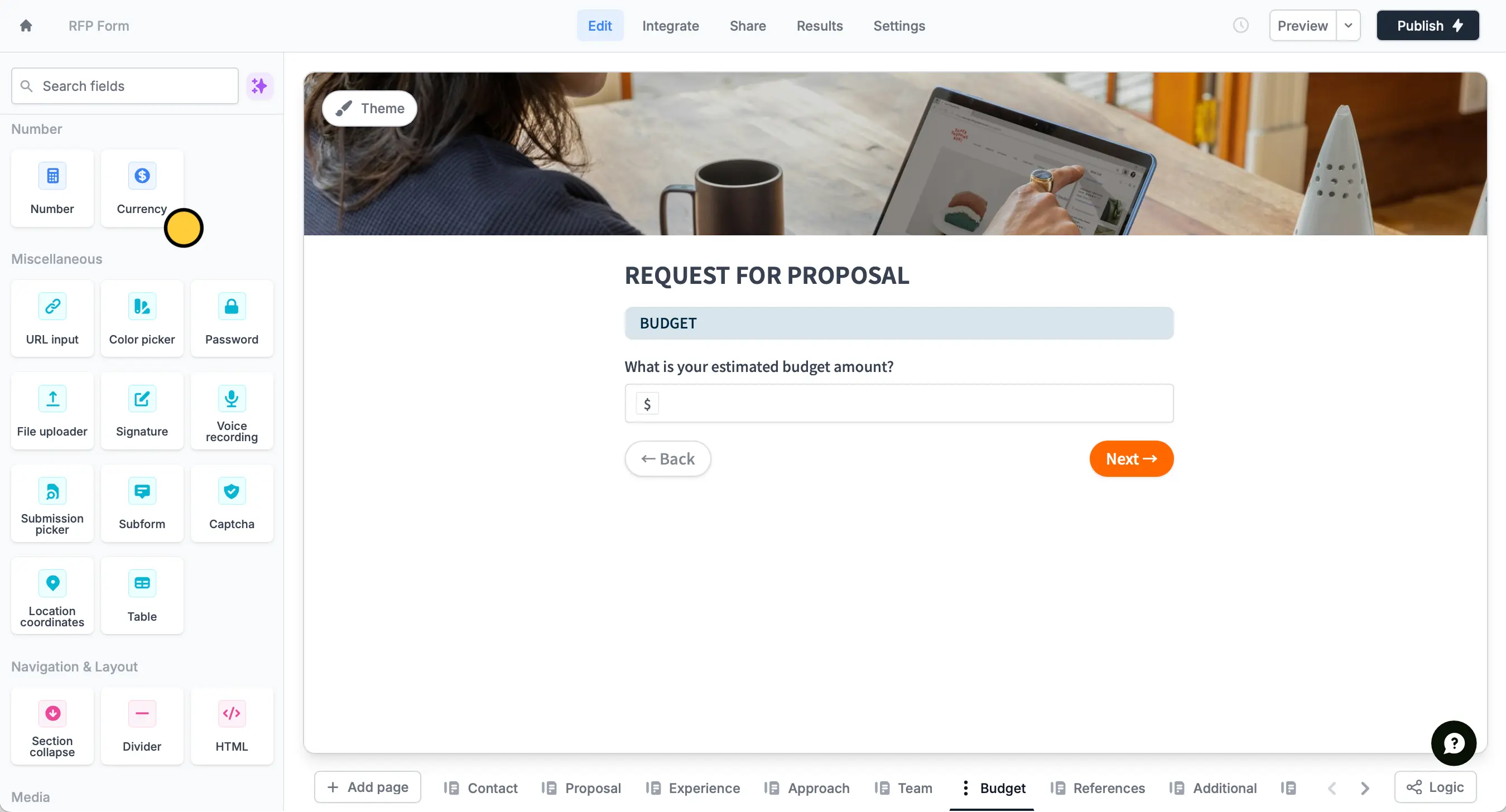 Screenshot of the Form designer tab of a form