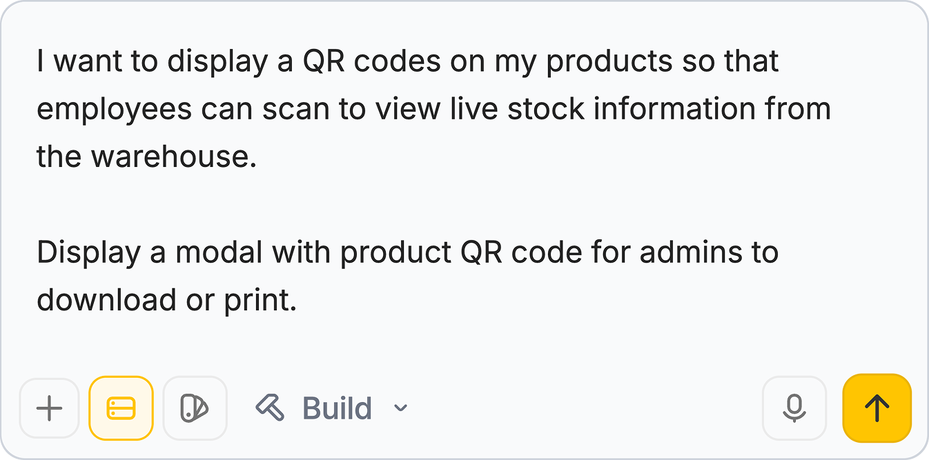 Prompt for generating QR codes in Zite