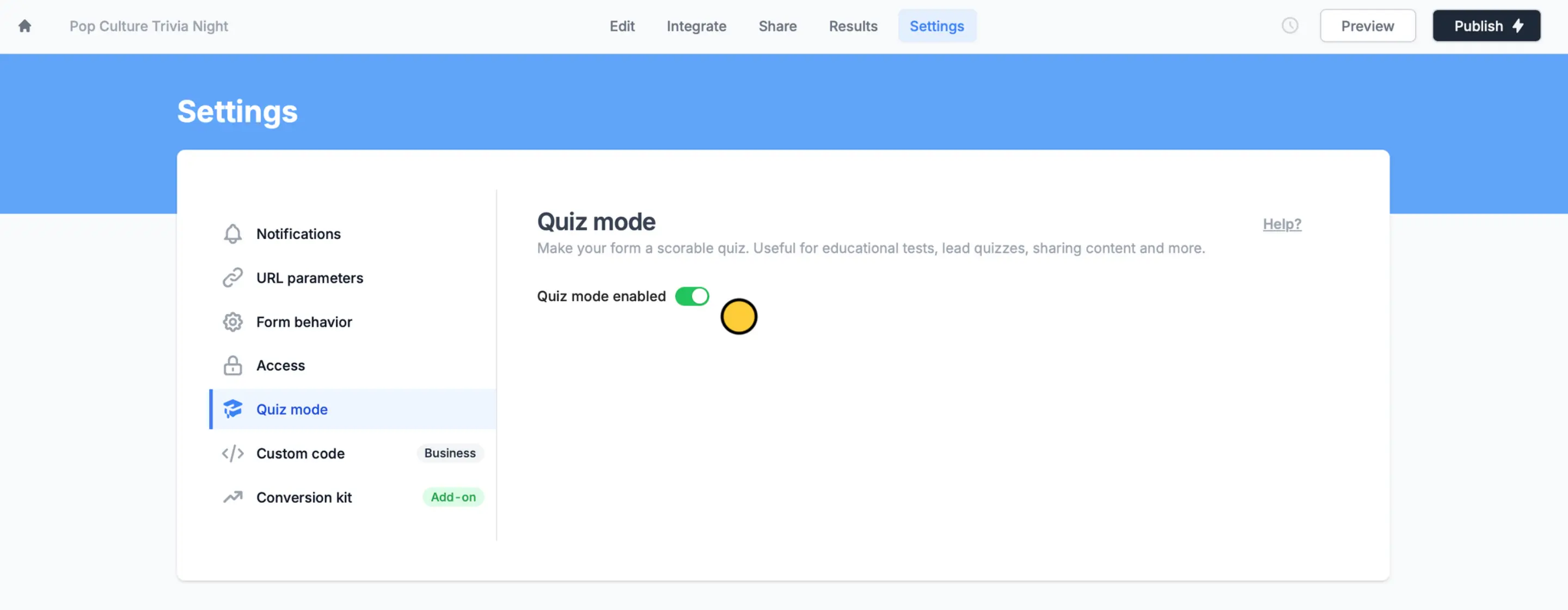 Create a new quiz