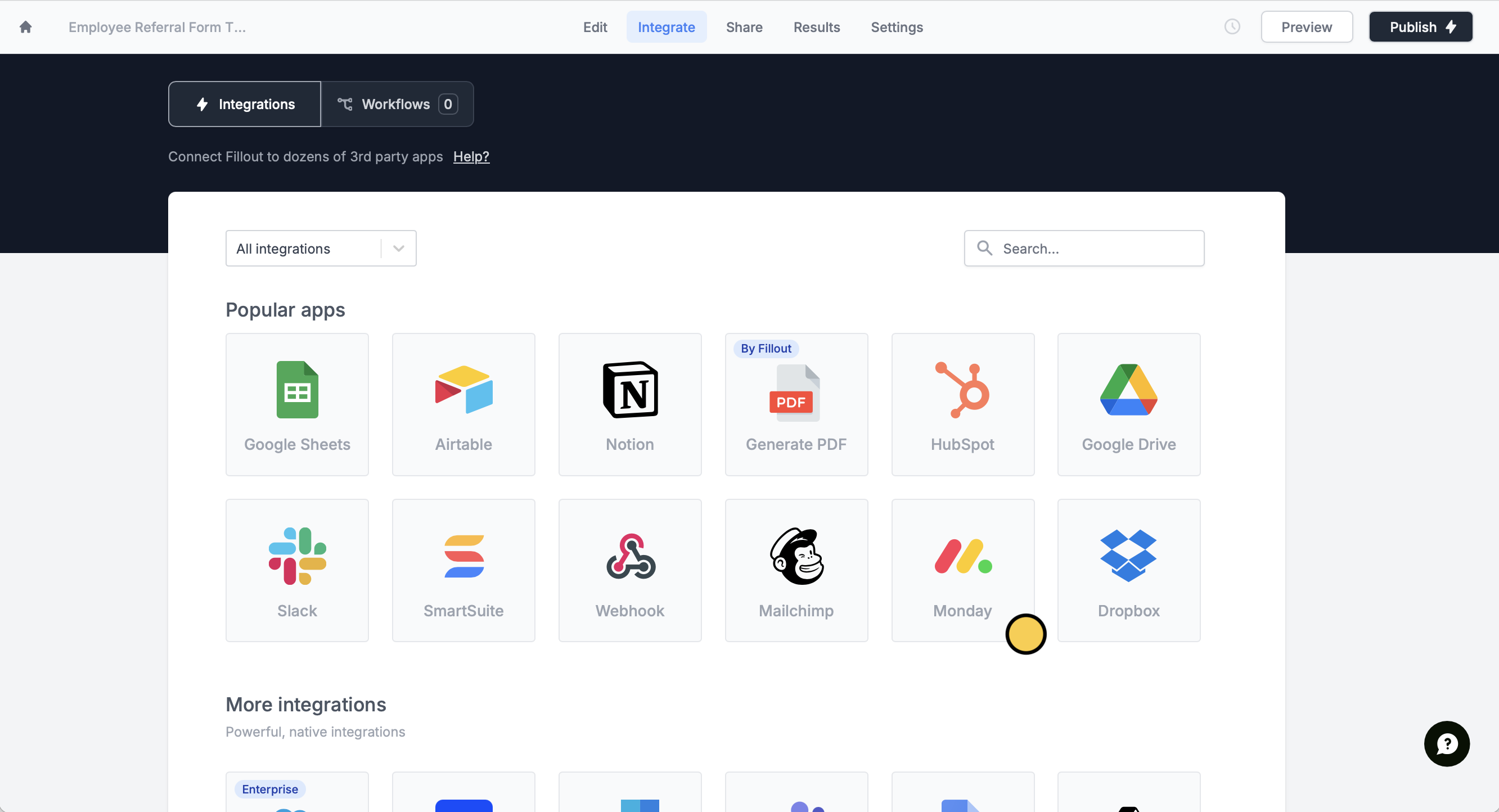 Screenshot of the Monday form creation page