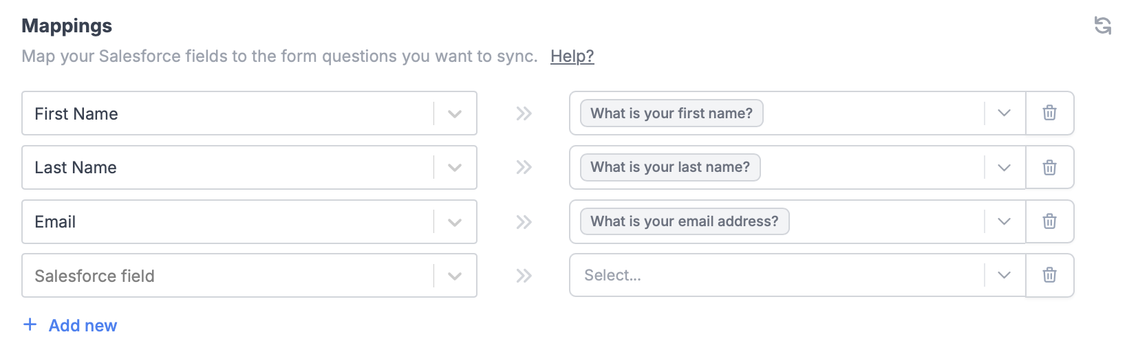 Screenshot of the Salesforce form creation page