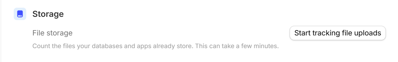 File storage with the Start tracking file uploads button