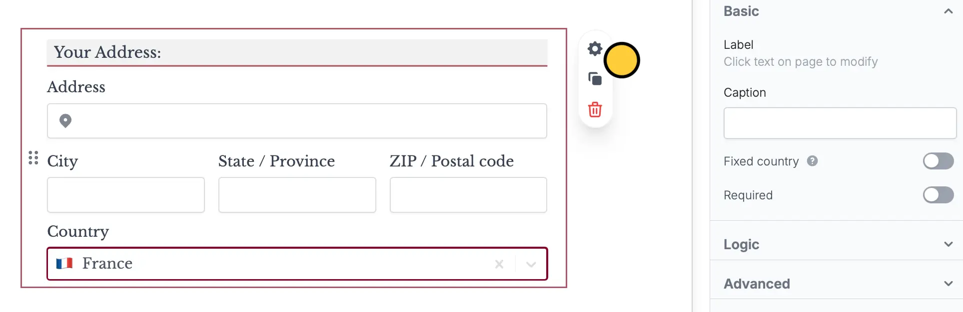 Screenshot of the Form designer tab of a form