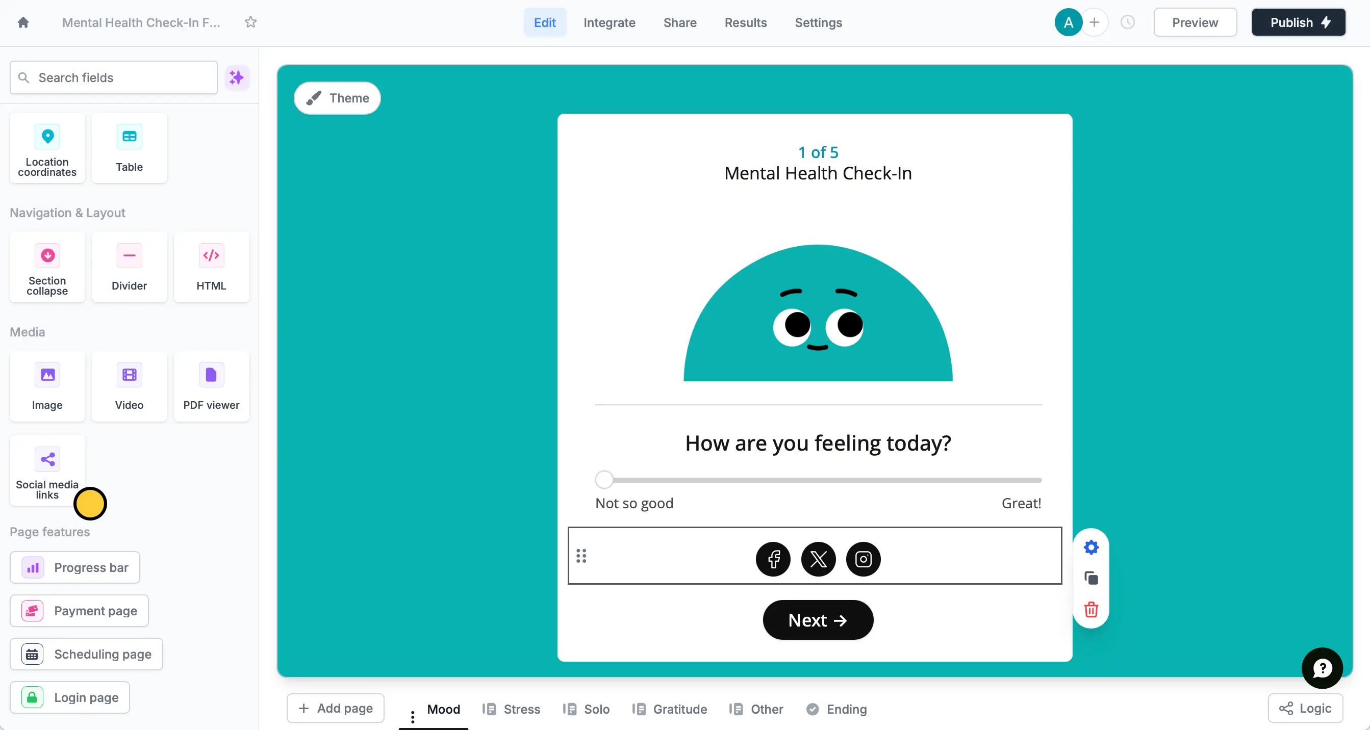 Screenshot of the Form designer tab of a form