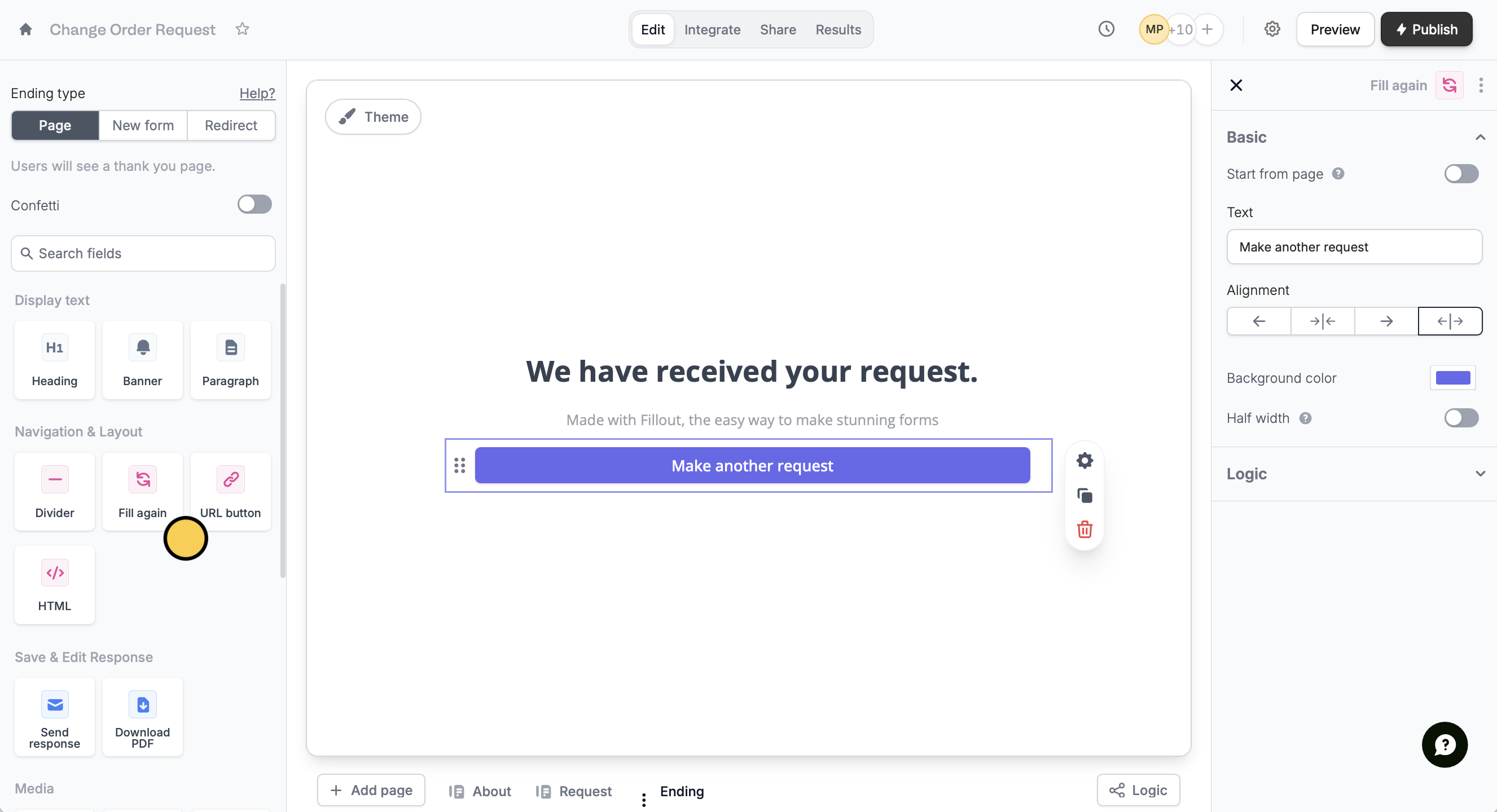 Fill again button - Fillout Help Center